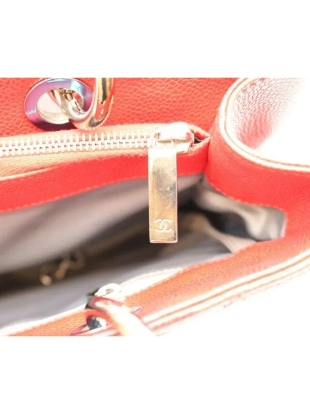 Chanel Red Caviar Silver Grand Shopping Tote GST